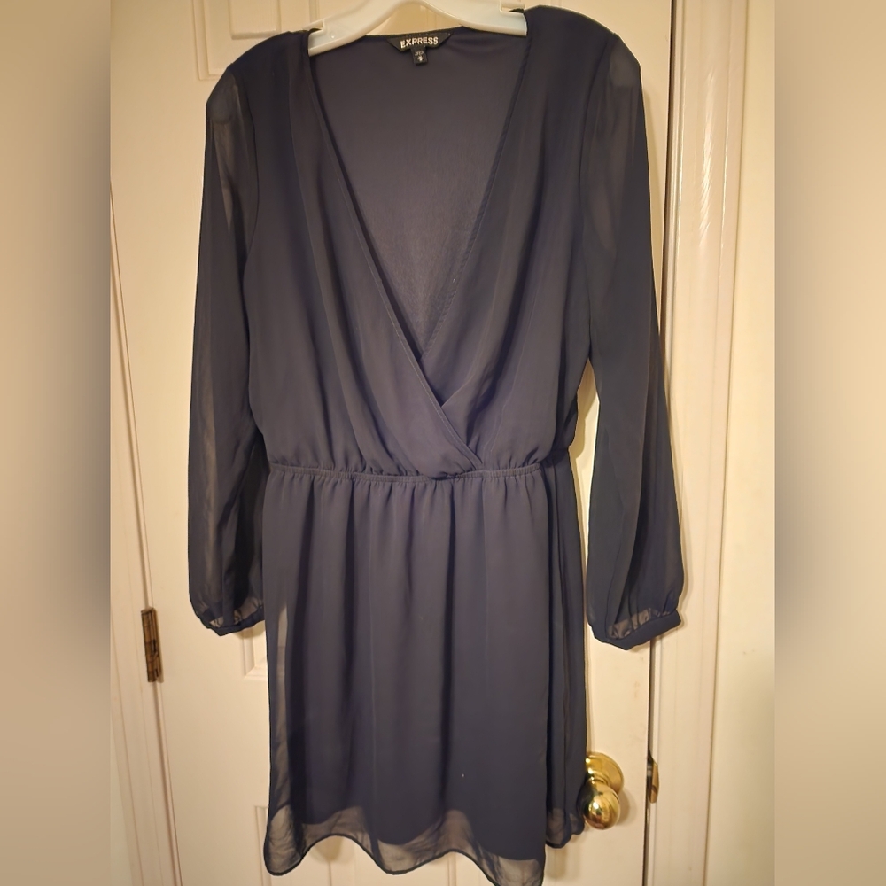 Express Blue Long Sleeve V-Neck Sundress